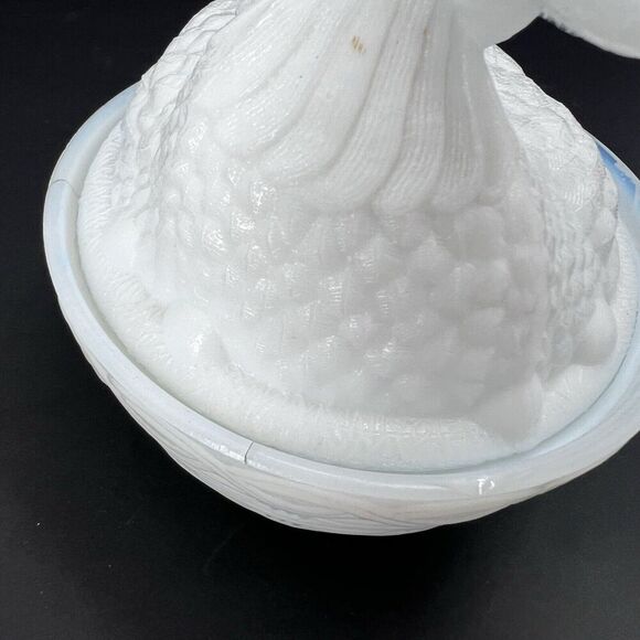Antique Milk Glass Large Nesting Chicken Hen on Basket Covered Dish - Picture 3 of 13